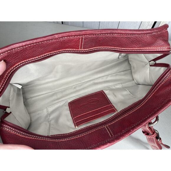 Ameri Leather Red Belt Stitched Leather Satchel Purse Handbag Pebble Top Handle - Picture 4 of 7